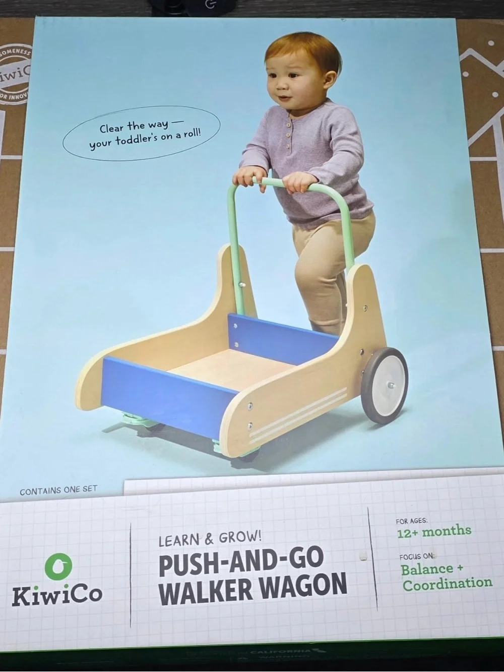 KiwiCo Push-and-Go Walker Wagon in Blue and Mint
